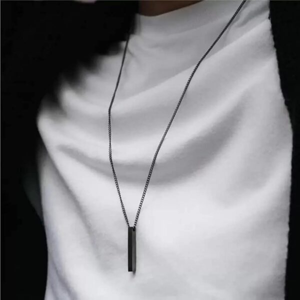 Pure Stainless Steel Black Vertical Bar Necklace/Locket/Chain for Men/Boys