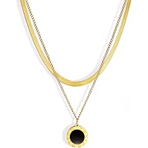 Uzone Exquisite Gold Roman Numerals Pendant Necklaces For Women Girls Round Stainless Steel Resin Necklace Bijoux