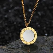 Uzone Exquisite Gold Roman Numerals Pendant Necklaces For Women Girls Round Stainless Steel Resin Necklace Bijoux